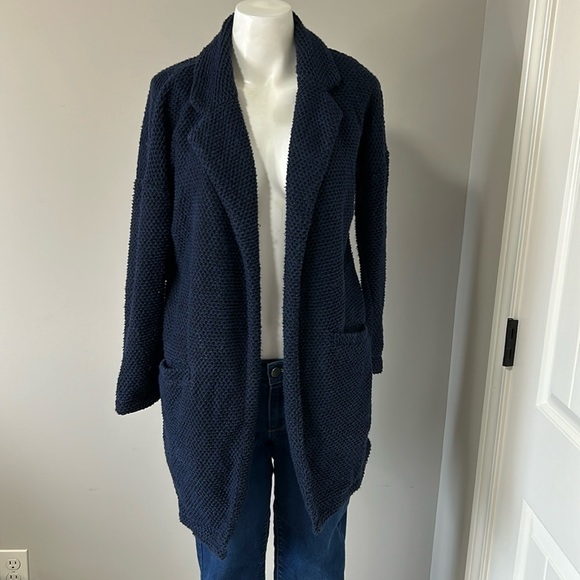 Marine Layer Birdseye Cardigan Longline Sweater Navy Jet Black Size XS - Picture 4 of 13